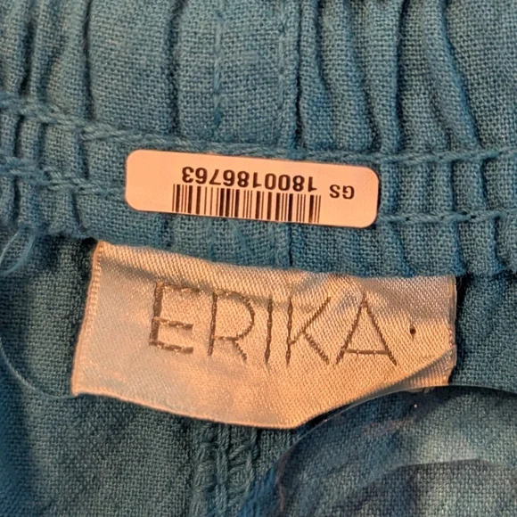 Erika Blue High Rise Cotton Pull On Wide Leg Capri Cropped Pants Women's Medium - Picture 2 of 9